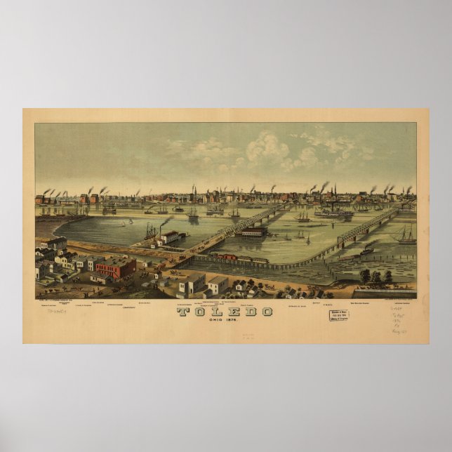 Póster Toledo 1876, OH Birds Eye Panoramic Map (Frente)