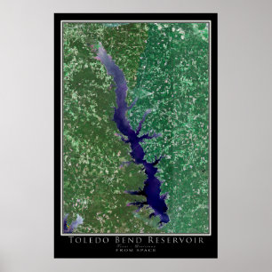 Póster Toledo Bend Lake Texas - Mapa satelital de Luisian