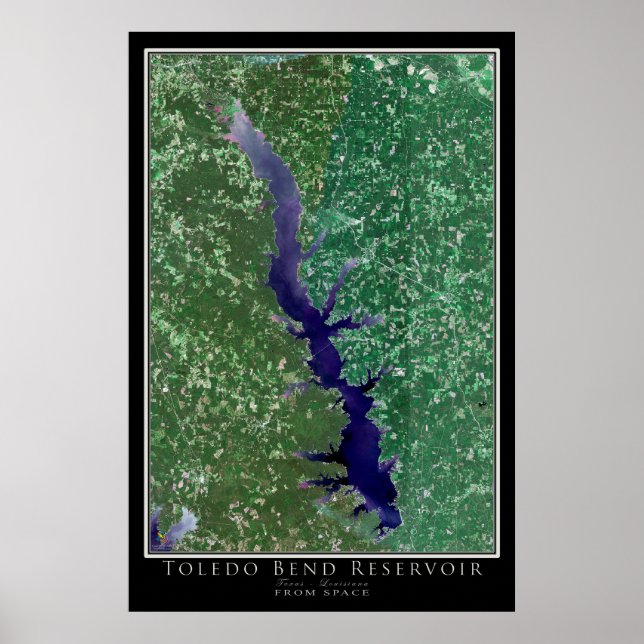 Póster Toledo Bend Lake Texas - Mapa satelital de Luisian (Frente)