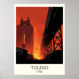 Póster Toledo Ohio Glass City Industrial Sunset Maumee