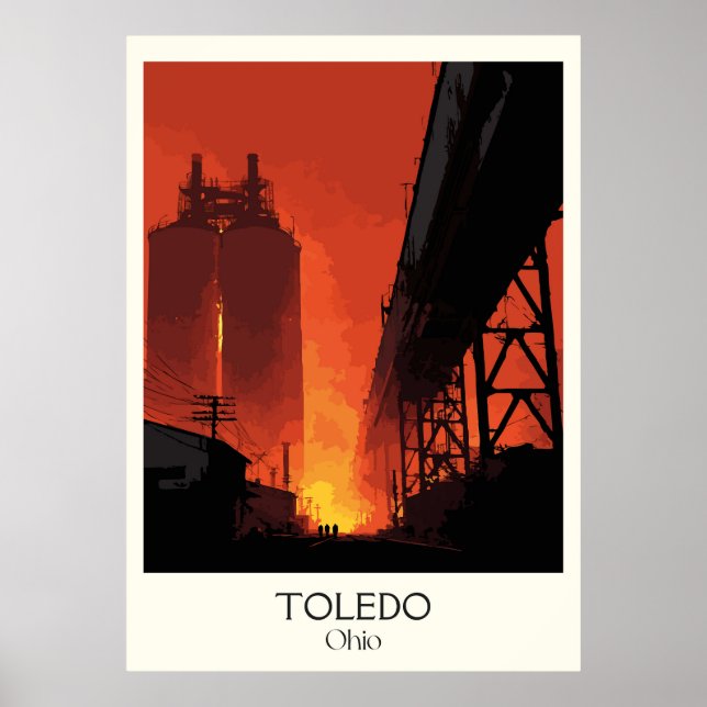 Póster Toledo Ohio Glass City Industrial Sunset Maumee (Frente)
