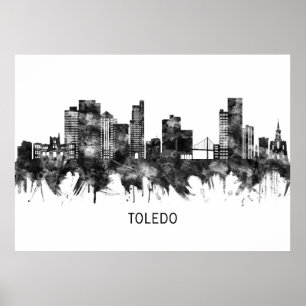 Póster Toledo Ohio Skyline BW