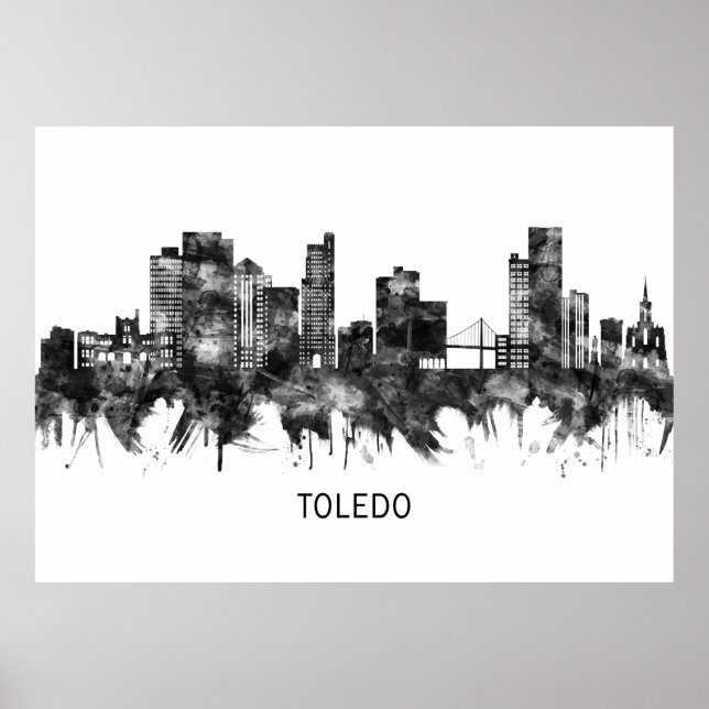 Póster Toledo Ohio Skyline BW (Frente)