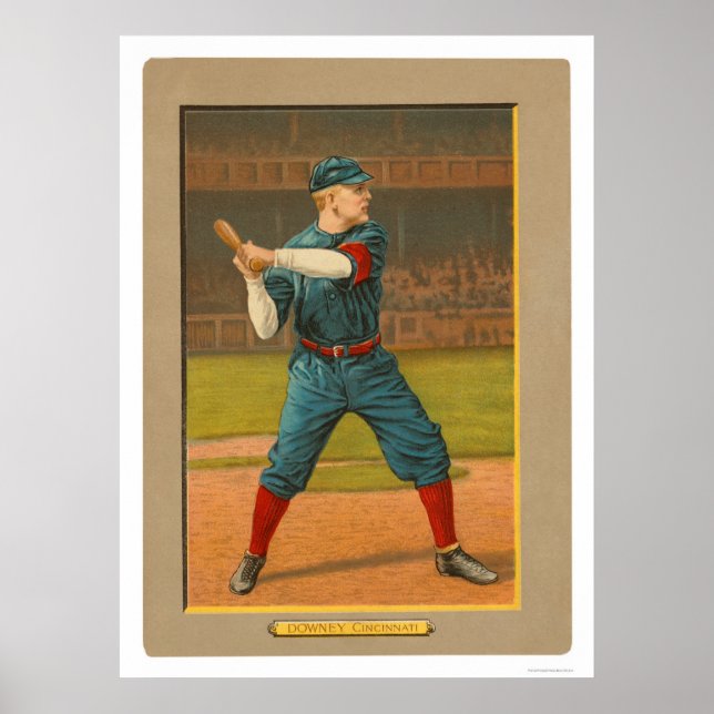 Póster Tom Downey Reds Béisbol 1911 (Frente)