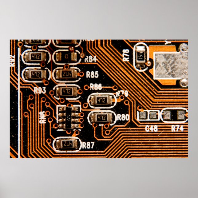 Póster toma macro del tablero de circuitos, cables, conde (Frente)