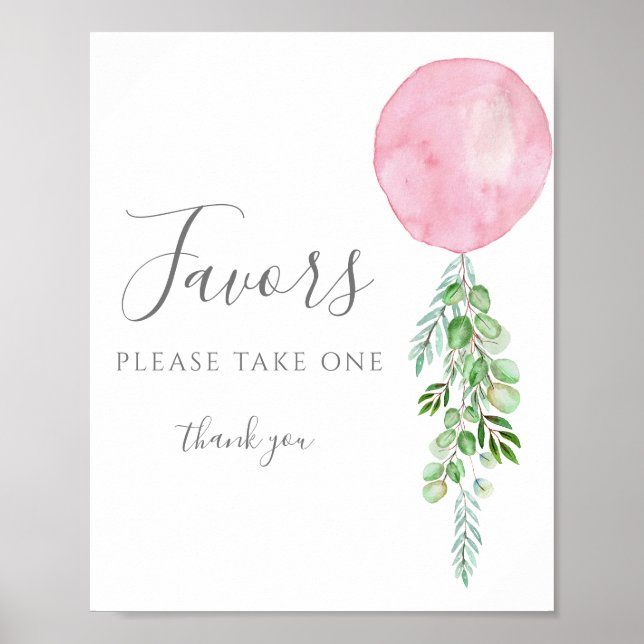 Póster Toma un Rótulo favorito  Globo rosa Baby Shower (Frente)