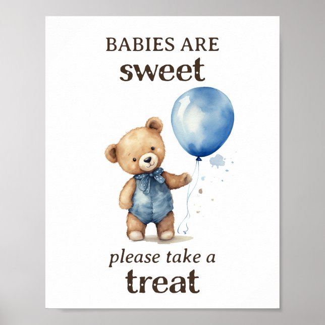 Póster Toma un trato de Teddy Bear Boy Baby Shower (Frente)