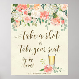 Póster toma una foto y toma tu asiento letrero de boda