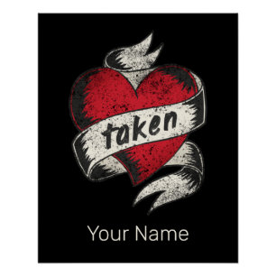 Póster Tomada Y Enamorada Vintage Tattoo Compromiso Coraz