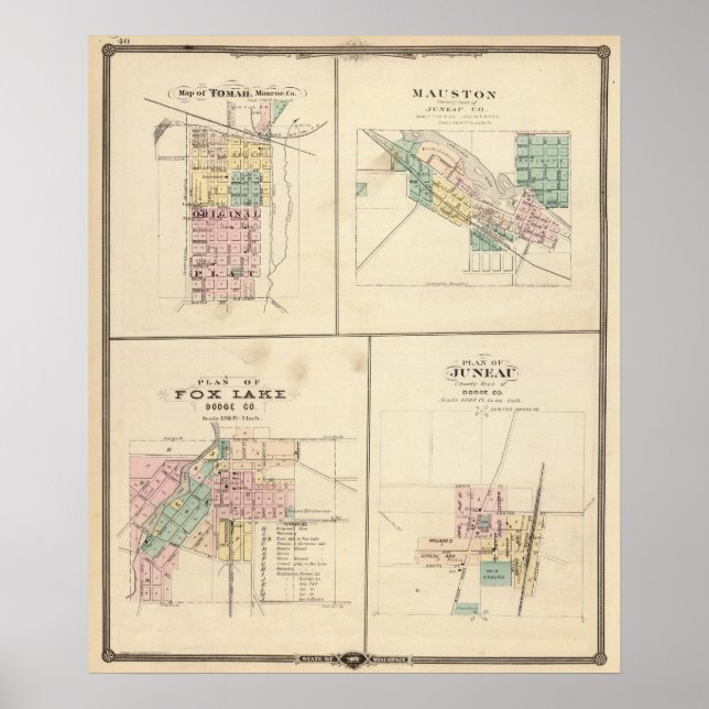 Póster Tomah, Mauston, Fox Lake y Juneau (Frente)