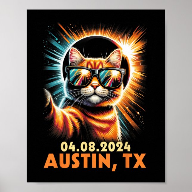 Póster Tomando Un Eclipse Solar Total Selfie 2024 Austin  (Frente)