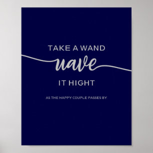 Póster Tomar un elegante letrero de boda de varita azul m