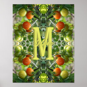 Póster Tomates Cherry con Inicial de Monograma Personaliz