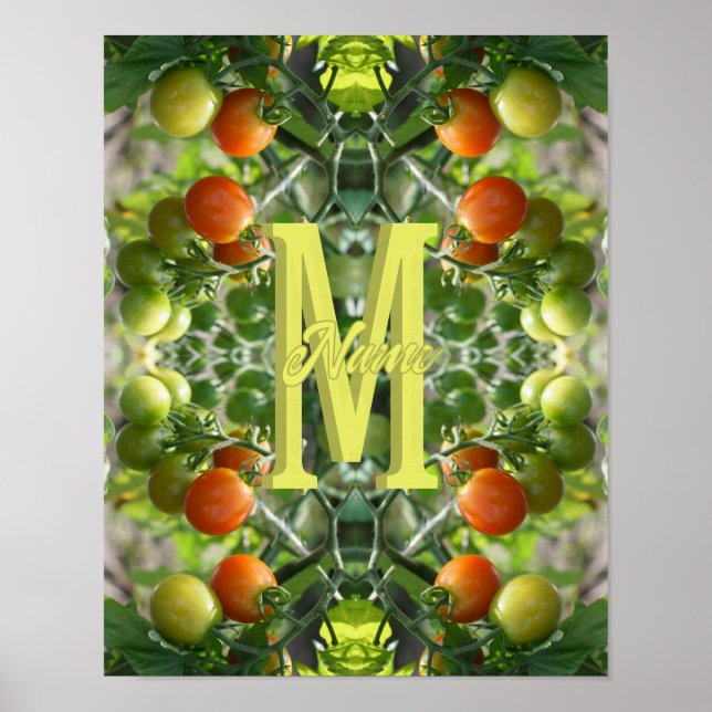 Póster Tomates Cherry con Inicial de Monograma Personaliz (Frente)