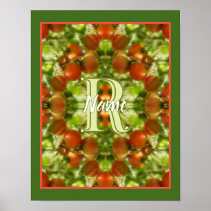 Póster Tomates de jardín con iniciales de monograma perso
