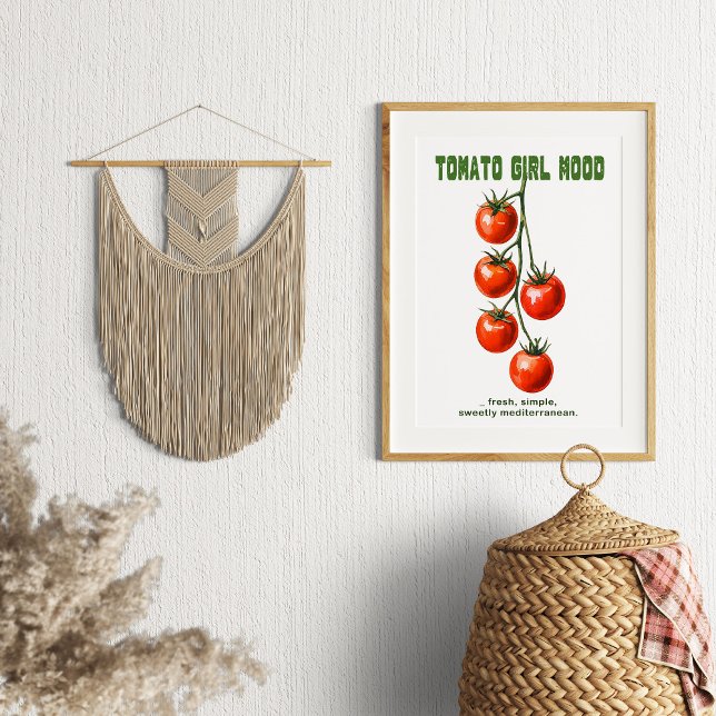 Póster Tomato Girl Mood Aesthetic Watercolor (Tomato Girl Mood Aesthetic Watercolor Poster #zazzlemade #rustickitchen #walldecor #tomatowatercolor)