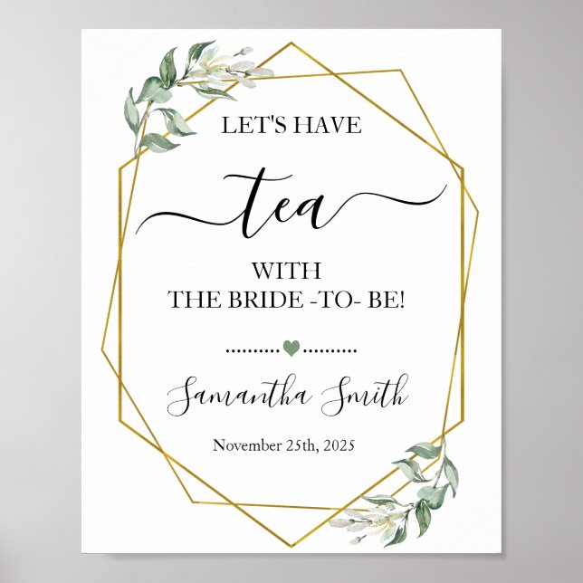 Póster Tomemos té con boda de oro de verde novia (Frente)