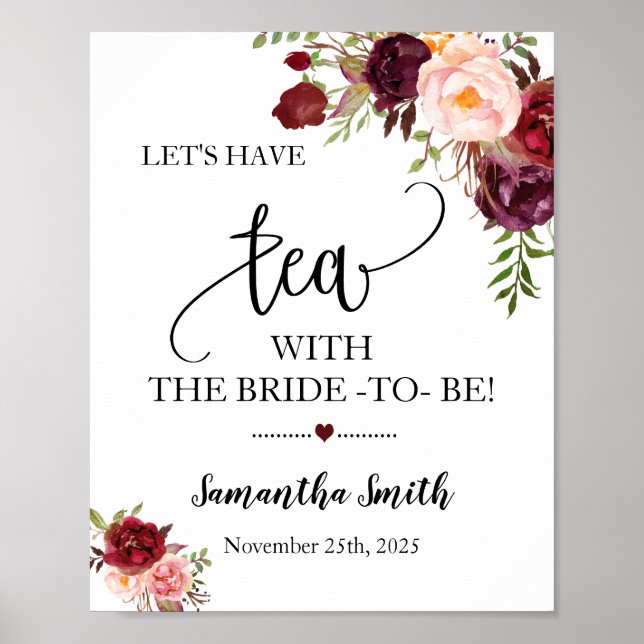Póster Tomemos té con la novia marsala boda (Frente)