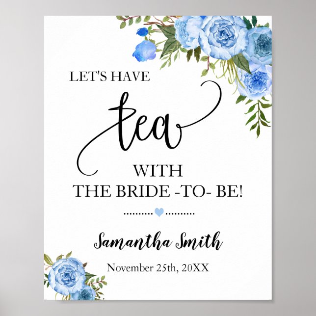 Póster Tomemos té con la novia para una boda boho azul (Frente)