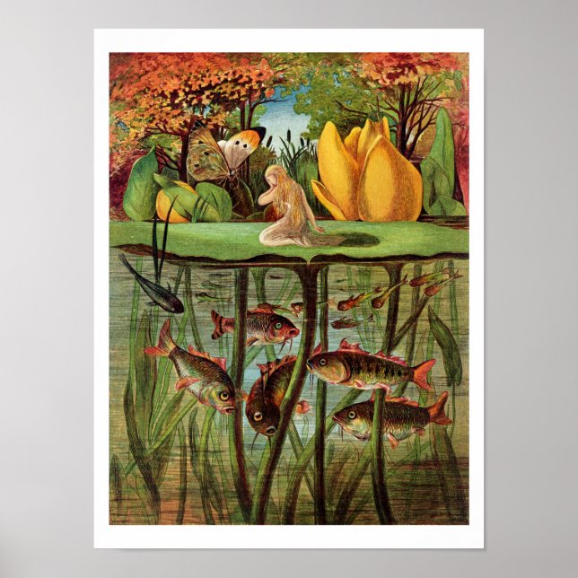 Póster Tommelise muy desolado en la hoja de lirio de agua (Frente)