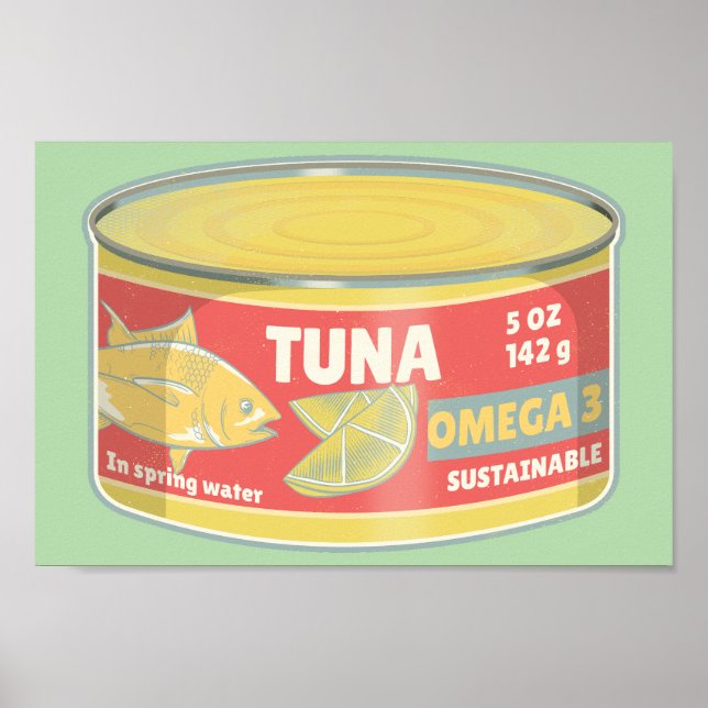 Póster Tonelada de retro de pescado en lata de atún (Frente)