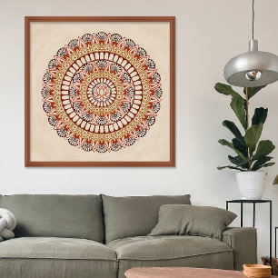 Póster Tones de tierra cálidos Lotus Henna Mandala