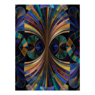 Póster Tono de joya azul púrpura dorado Art Deco