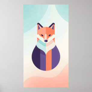 Póster tonos suaves de zorro azul violeta y naranja plano