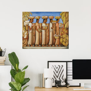 Póster Tonos terrosos Art Deco Mujeres indígenas mexicana