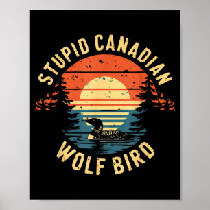 Póster Tonto canadiense lobo pájaro loco hockey divertido