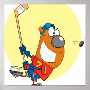 Póster tonto jugador de hockey que juega personalizado de
