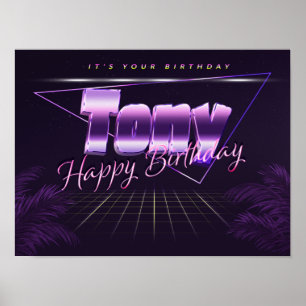 Póster Tony Name Vorname lila retro Poster Geburtstag