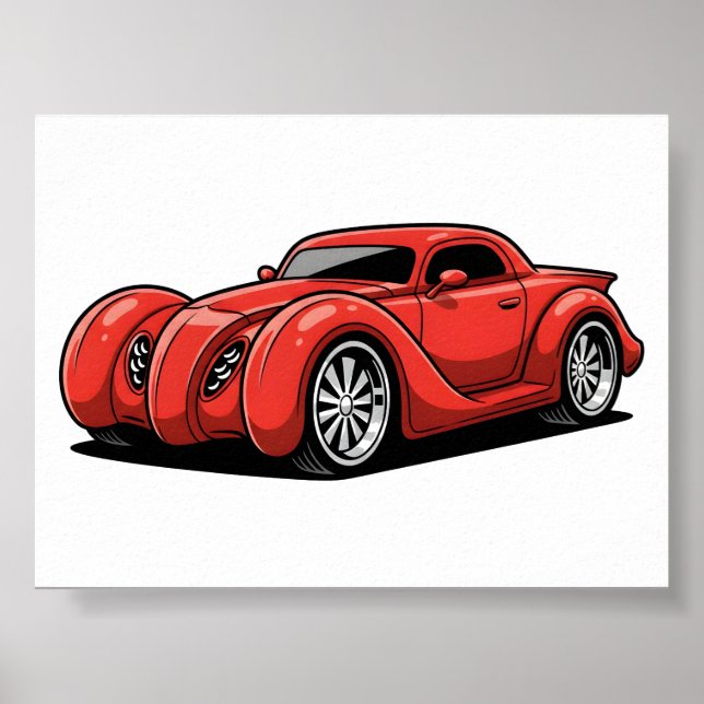 Póster Toon Hotrod Rojo Lava en Espiral (Frente)