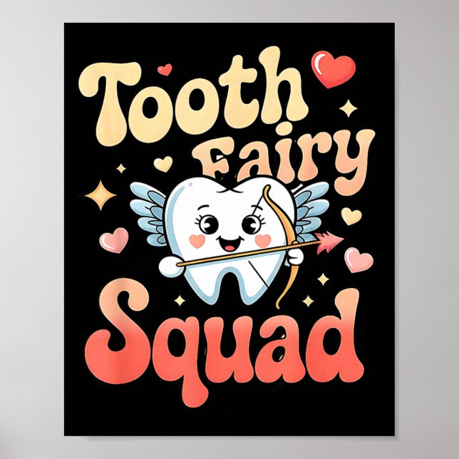 Póster Tooth Fairy Squad Cute Cud Tooth Retro Dental Humo (Frente)