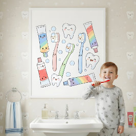 Póster Toothbrush Party Kids Bathroom Wall Art