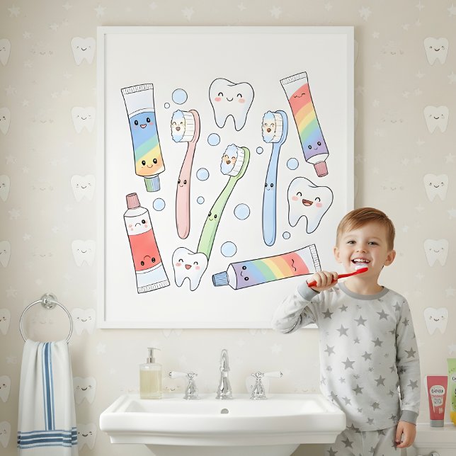 Póster Toothbrush Party Kids Bathroom Wall Art (Subido por el creador)