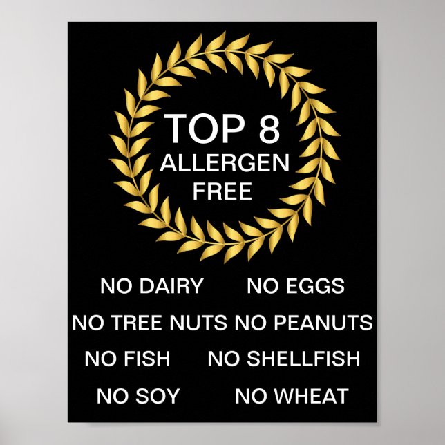 Póster Top 8 Allergen Free Allergy Restaurant Bakery (Frente)