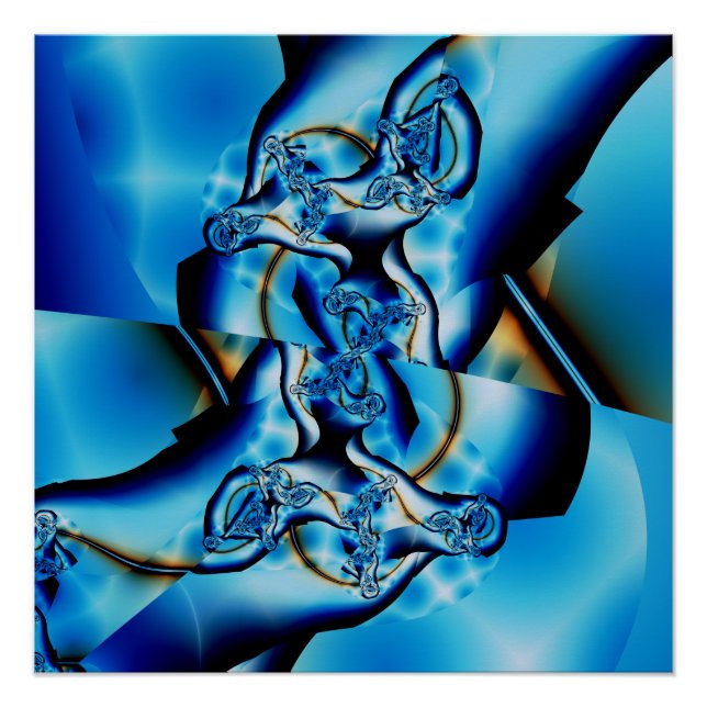Póster Topaz | Arte fractal azul y blanco (Anverso)