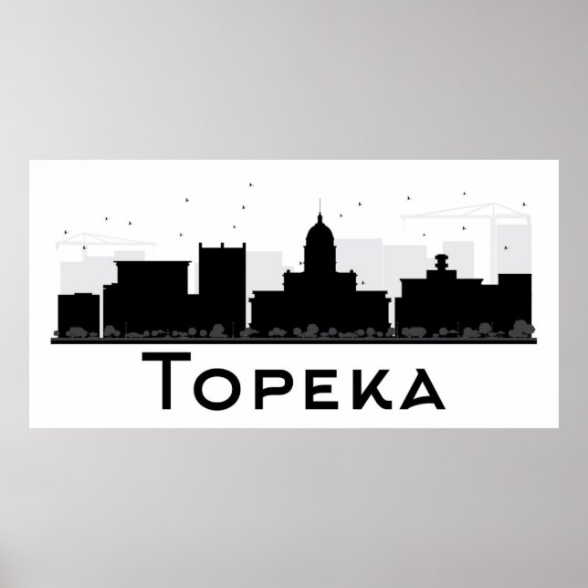 Póster Topeka, Kansas | Línea aérea de la ciudad blanca y (Frente)