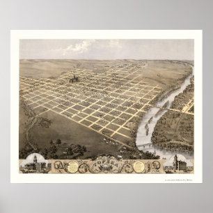 Póster Topeka, mapa panorámico KS - 1869