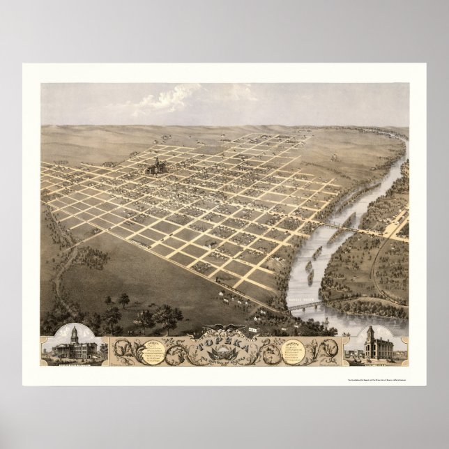 Póster Topeka, mapa panorámico KS - 1869 (Frente)