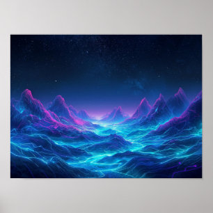 Póster Topografía Etérea: Una Odisea Synthwave de Neón
