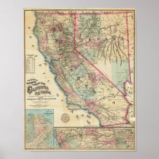 Póster Topographical Railroad and County Map, California (Frente)