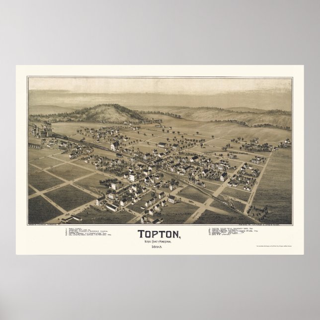 Póster Topton, PA Panoramic Map - 1893 (Frente)