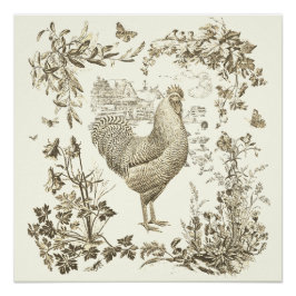 Póster Toque Floral Beige-Rooster clásico de época