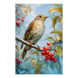 Póster Tordos en paisaje invernal, arte impresionista