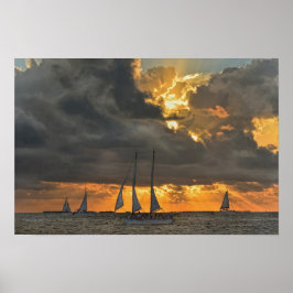 Póster Tormenta al atardecer en Key West, Florida