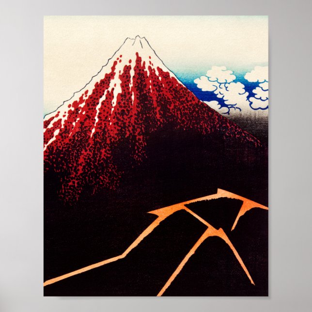 Póster Tormenta bajo la cumbre de Katsushika Hokusai (Frente)