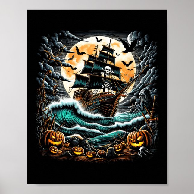 Póster Tormenta de barco pirata Halloween Capitán del bar (Frente)