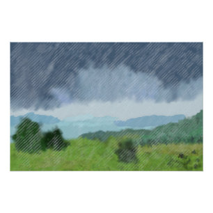 Póster Tormenta de lluvia sobre la tierra,